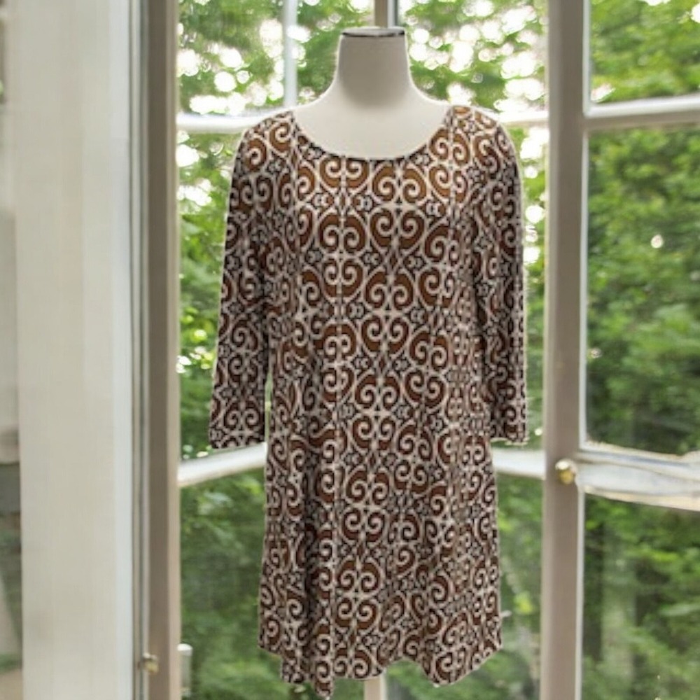 Jade By Jane Boho Brown Print Dress‎ Womens Large Stretchy Soft Cottagecore Fall
